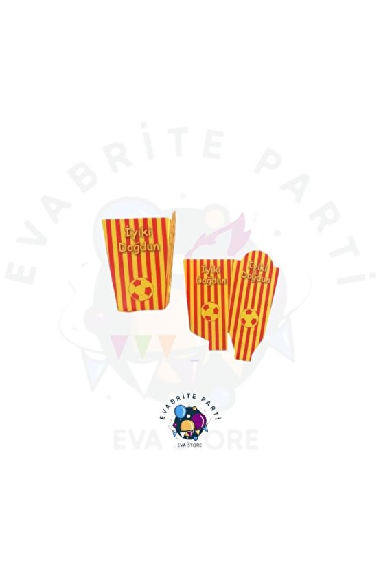 Sarı Kırmızı Karton Popcorn Mısır Kutusu 8 Li - Doğum Günü Parti Seti Malzemeleri