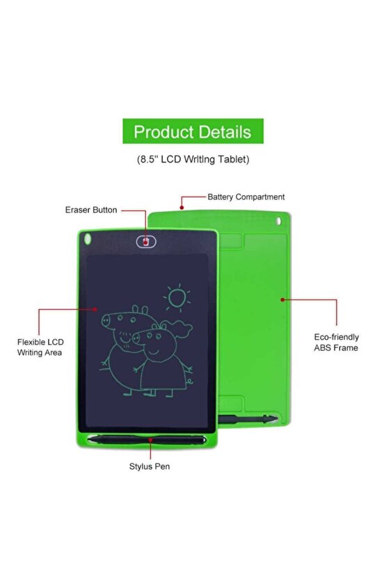 Writing Tablet Lcd 8.5 Inç Dijital Kalemli Çizim Yazı Tahtası Grafik Not Yazma Eğitim Tableti(yeşil)
