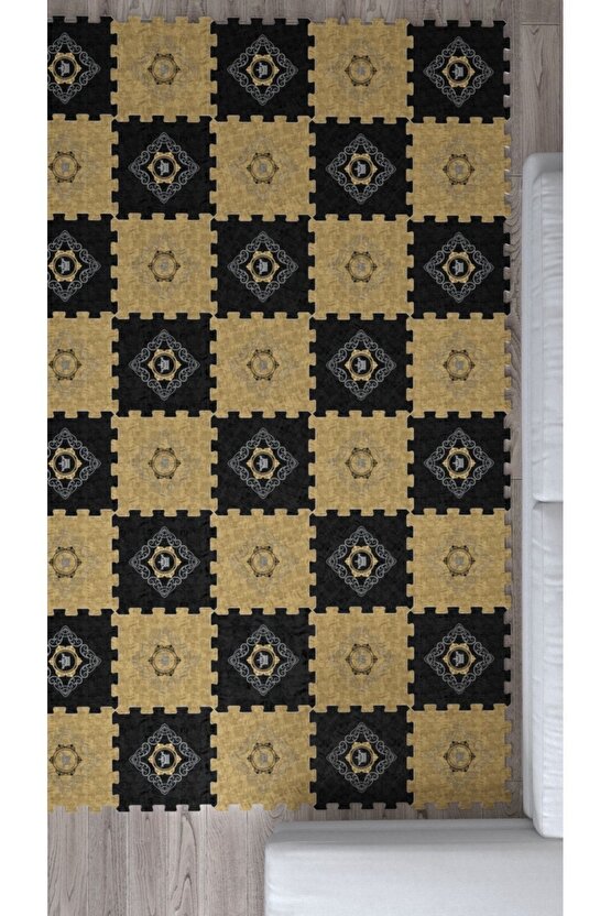 Kahverengi Siyah Dekoratif Salon Halısı Ths25 | Yapboz Halı | Puzzle Halı