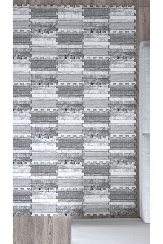 Döşeme Desenli Gri Dekoratif Salon Halısı Ths18b | Yapboz Halı | Puzzle Halı