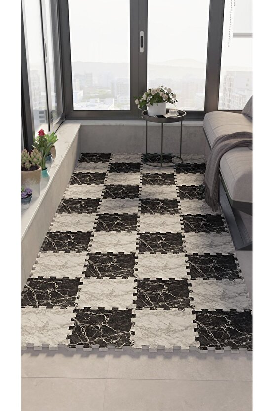 Mermer Desenli Su Geçirmez Balkon Halısı Thb22 | Yapboz Halı | Puzzle Halı