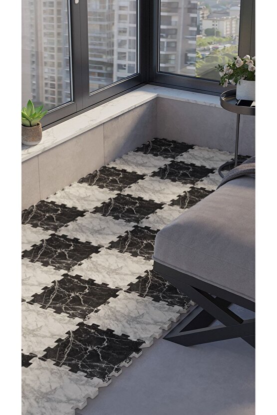 Mermer Desenli Su Geçirmez Balkon Halısı Thb22 | Yapboz Halı | Puzzle Halı