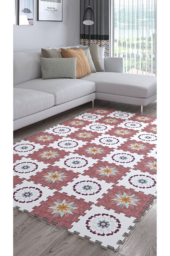 Renkli Dekoratif Yumuşak Salon Halısı Ths19 | Yapboz Halı | Puzzle Halı