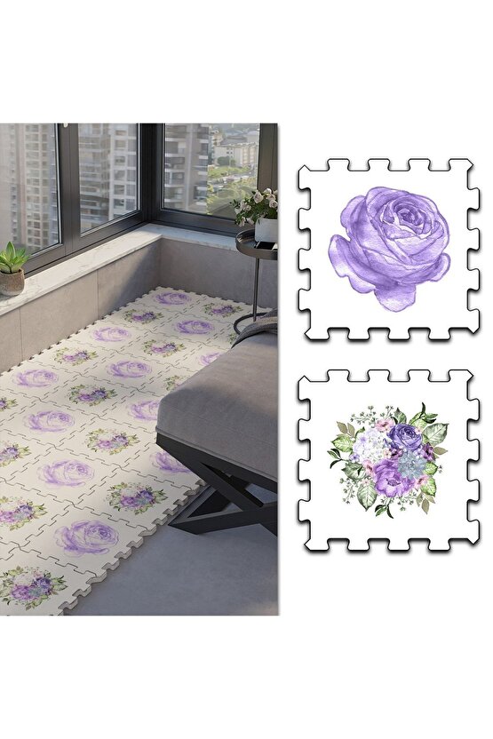Çiçekli Dekoratif Balkon Halısı Thb3 | Yapboz Halı | Puzzle Halı