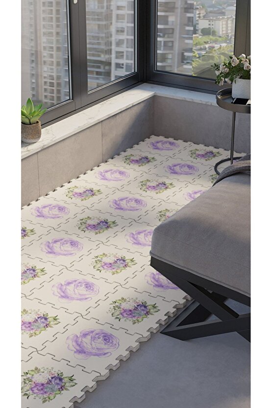 Çiçekli Dekoratif Balkon Halısı Thb3 | Yapboz Halı | Puzzle Halı