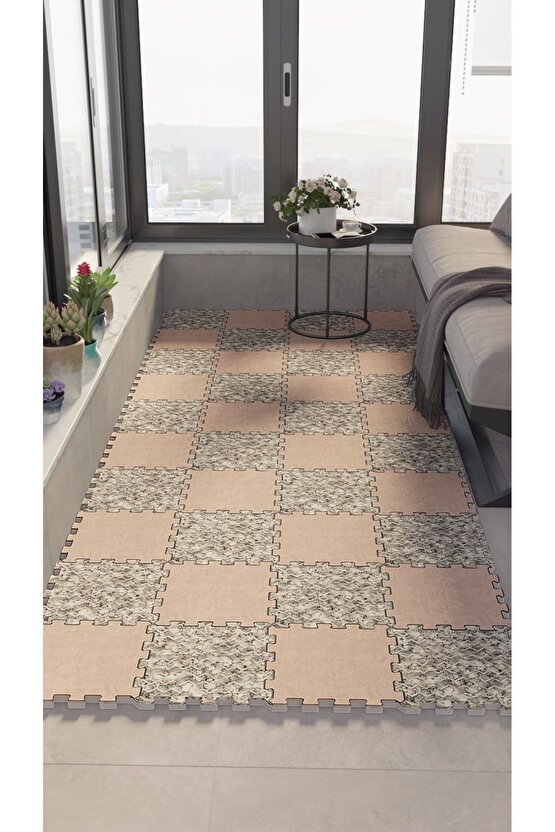 Yıkanabilir Küçük Kare Balkon Halısı Thb34 | Yapboz Halı | Puzzle Halı