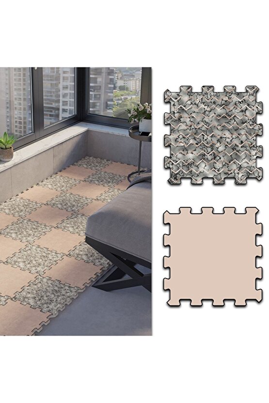 Yıkanabilir Küçük Kare Balkon Halısı Thb34 | Yapboz Halı | Puzzle Halı