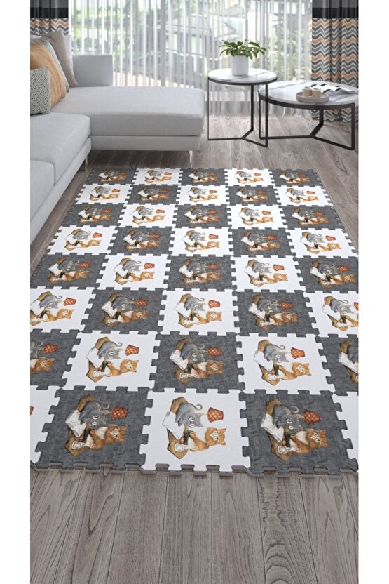 Hayvan Desenli Makinede Yıkanabilir Salon Halısı Ths8 | Yapboz Halı | Puzzle Halı