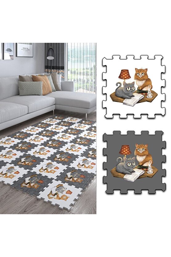 Hayvan Desenli Makinede Yıkanabilir Salon Halısı Ths8 | Yapboz Halı | Puzzle Halı