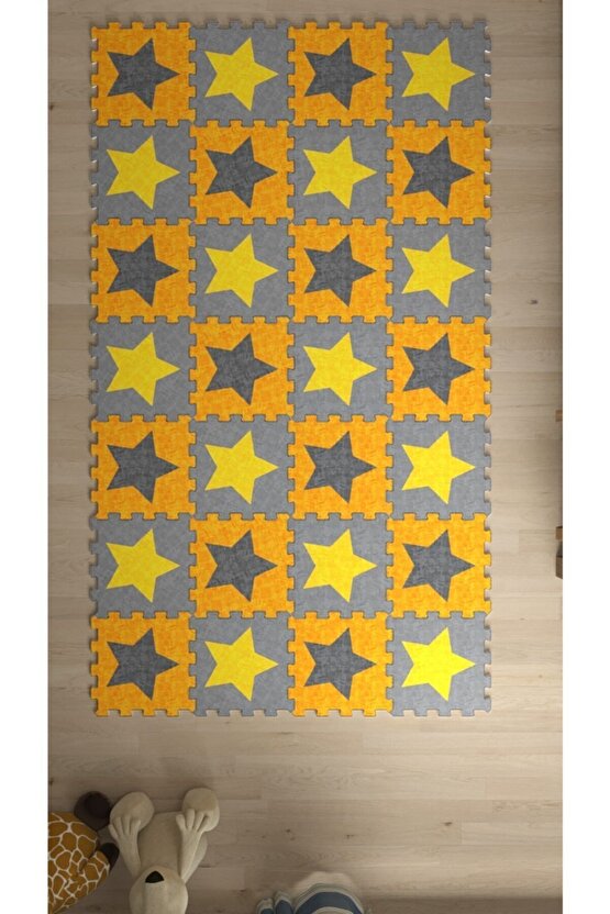 Makinede Yıkanabilen Yıldızlı Çocuk Odası Sı Thc6 | Yapboz Halı | Puzzle Halı