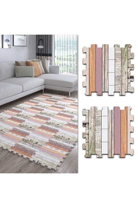 Döşeme Desenli Renkli Salon Halısı Ths18a | Yapboz Halı | Puzzle Halı