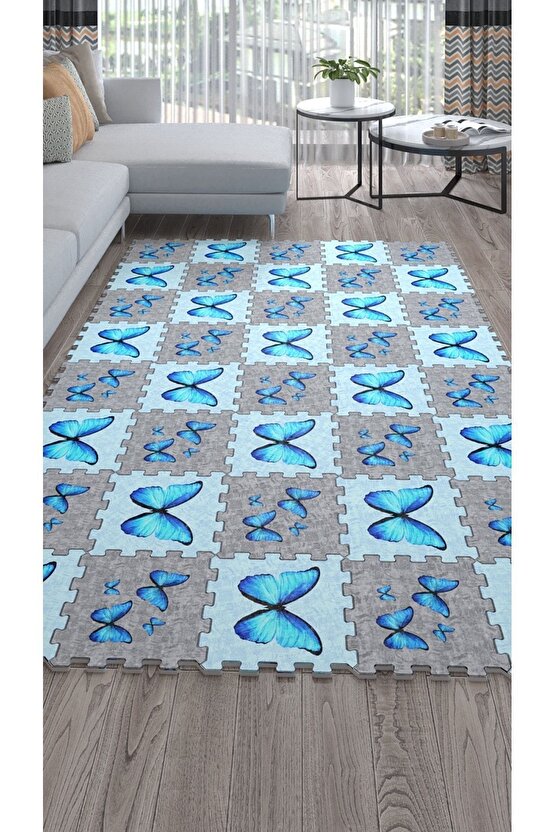 Kelebek Desenli Dekoratif Salon Halısı Ths26 | Yapboz Halı | Puzzle Halı