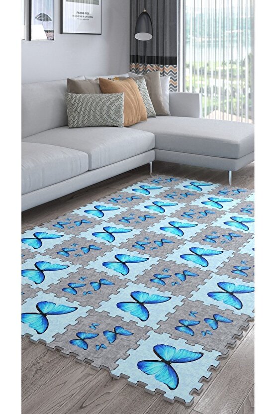 Kelebek Desenli Dekoratif Salon Halısı Ths26 | Yapboz Halı | Puzzle Halı