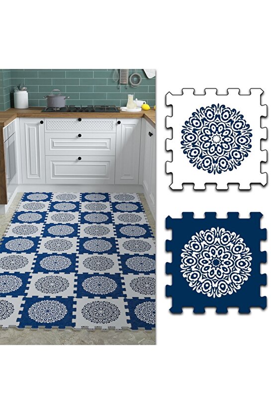 Mavi Beyaz Mutfak Halısı , Puzzle Halı, Yapboz Halı, Mavi Halı Thm11 | Yapboz Halı | Puzzle Halı