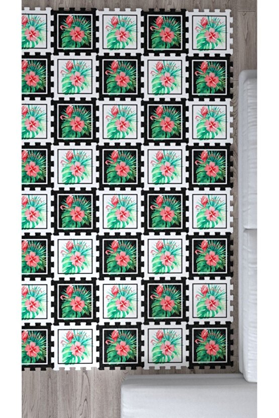 Çiçek Desenli Yıkanabilir Dekoratif Salon Halısı Ths9 | Yapboz Halı | Puzzle Halı