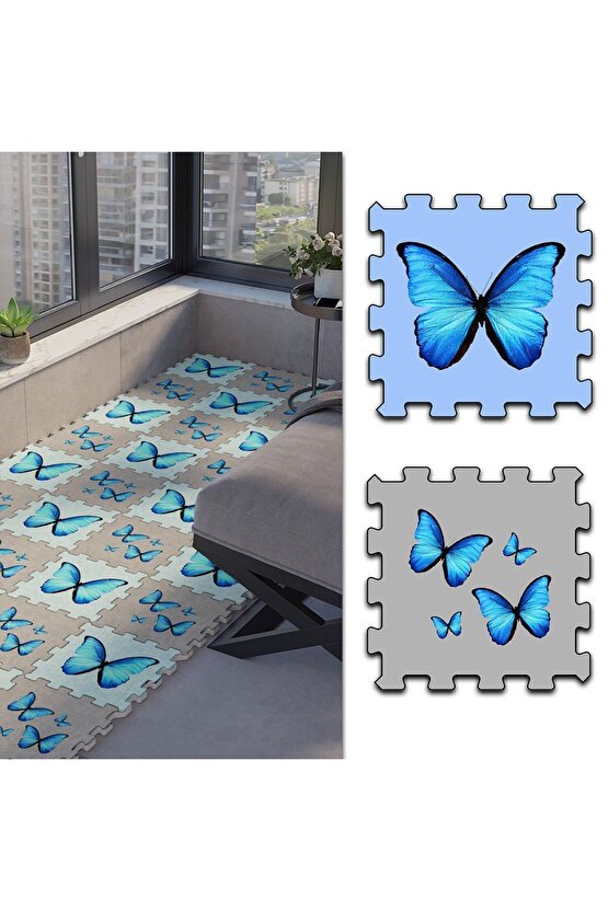 Kelebek Desenli Yumuşak Balkon Halısı Modelleri | Yapboz Halı | Puzzle Halı