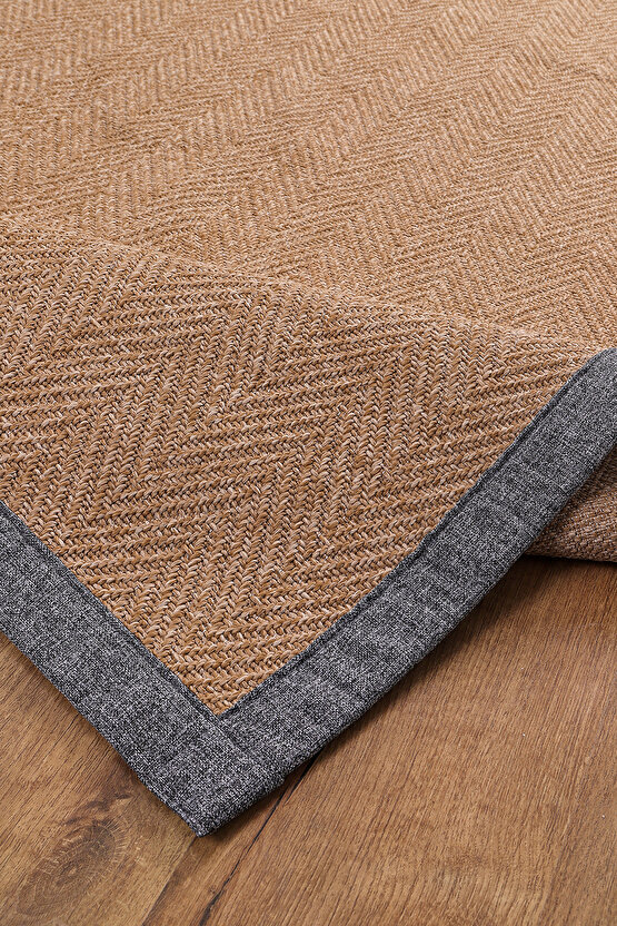 0503-Gri Kumaş Bordür Sisal Halı Kilim Hav Toz Vermez Kolay Temizlenen Hasır Kilim