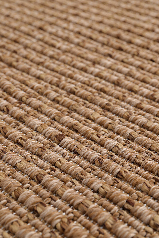 0465-Kahverengi Kumaş Bordür Sisal Halı Kilim Hav Toz Vermez Kolay Temizlenen Hasır Kilim