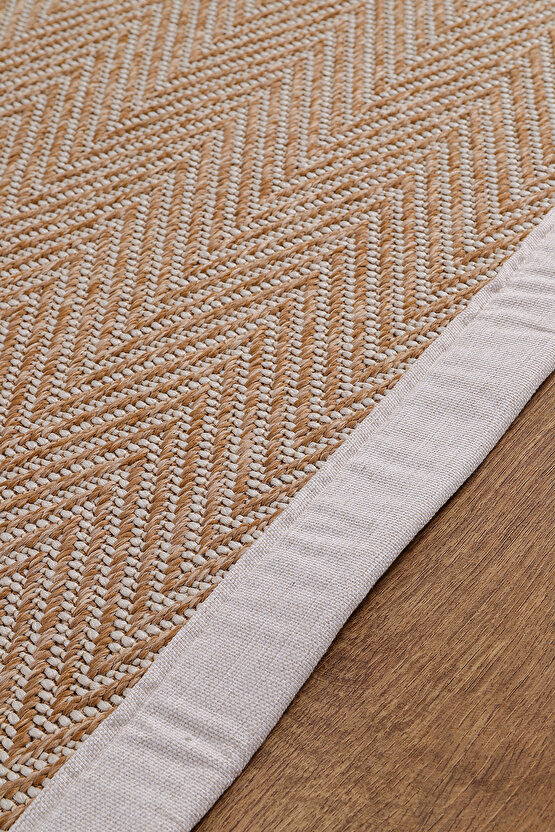 0408-Krem Kumaş Bordür Sisal Halı Kilim Hav Toz Vermez Kolay Temizlenen Hasır Kilim