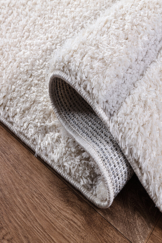 B094 Krem Kolay Kullanım Hav Toz Vermez Yumuşak Dokulu Uzun Tüylü Modern Shaggy Halı