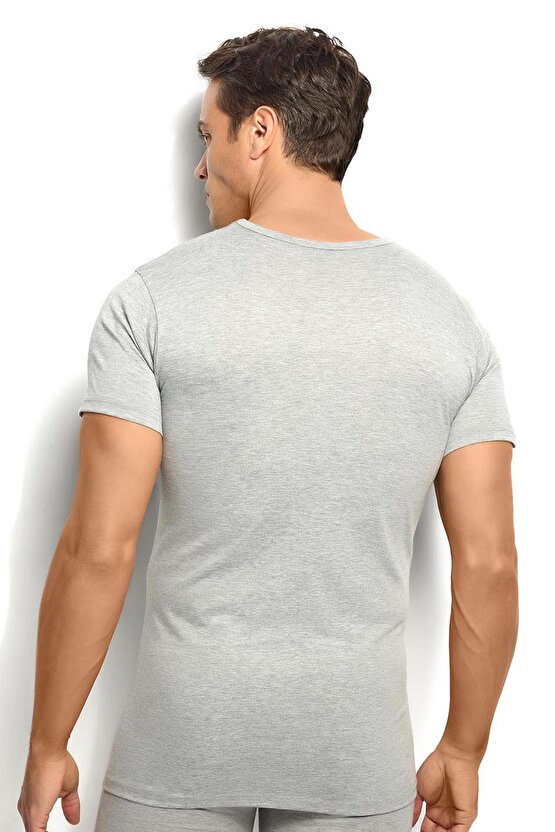 Erkek Gri Melanj Pamuklu V Yaka Atlet 112