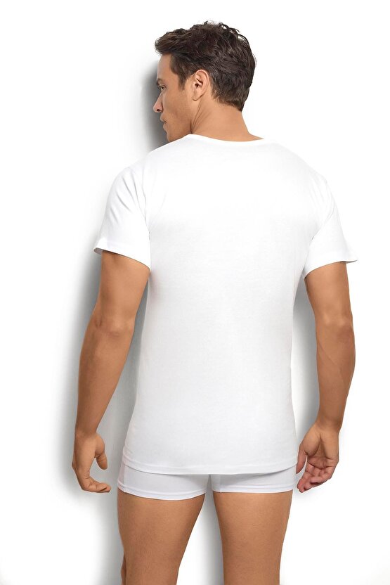 Erkek Beyaz Pamuklu Kısa Kollu V Yaka Atlet Fanila 3lü Paket-105