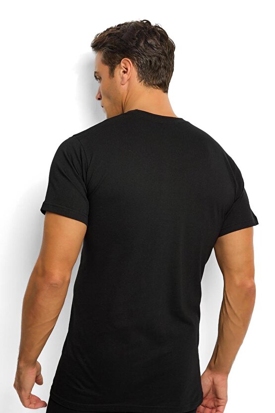 Erkek Siyah Pamuklu Sıfır Yaka Atlet 111
