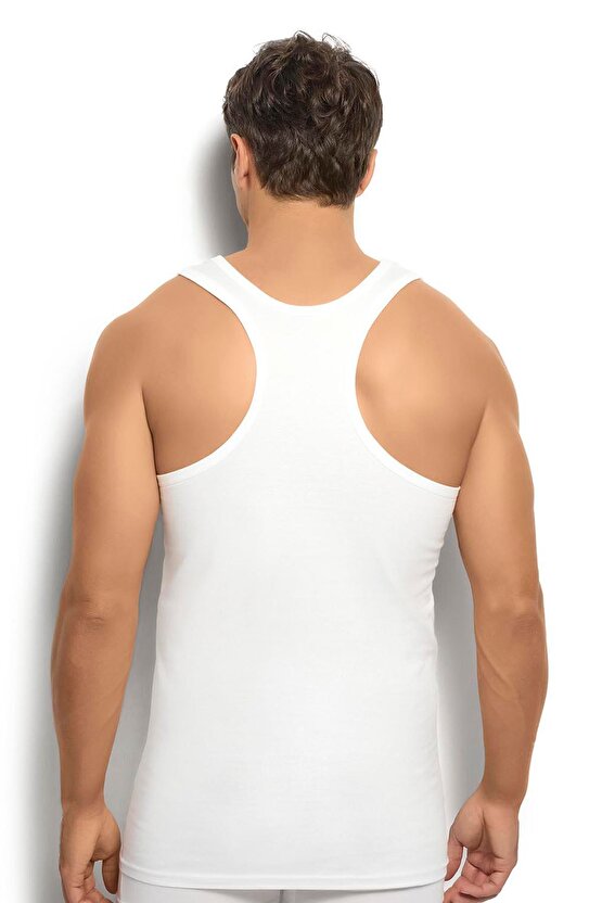 106 1 Adet Erkek Pamuklu Arkası Çapraz Rambo Beyaz Atlet