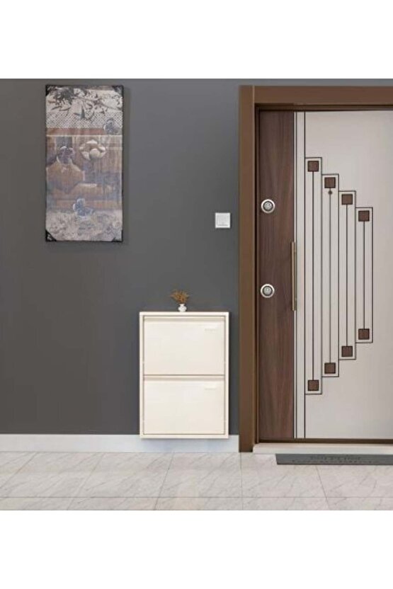 2’li Metal Ayakkabılık (Krem) | Modern Tasarım ve Geniş İç Hacim