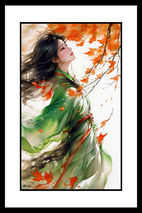 Geyşa ve Çiçekler Digital Art ( ÇERÇEVESİZ - ÇERÇEVE YOKTUR ) ( ULTRA HD ) FOLYO AFİŞ - POSTER