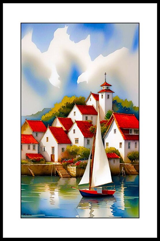 Kırmızı Kiremitli Evler Digital Art ( ÇERÇEVESİZ - ÇERÇEVE YOKTUR ) ( ULTRA HD ) FOLYO AFİŞ - POSTER