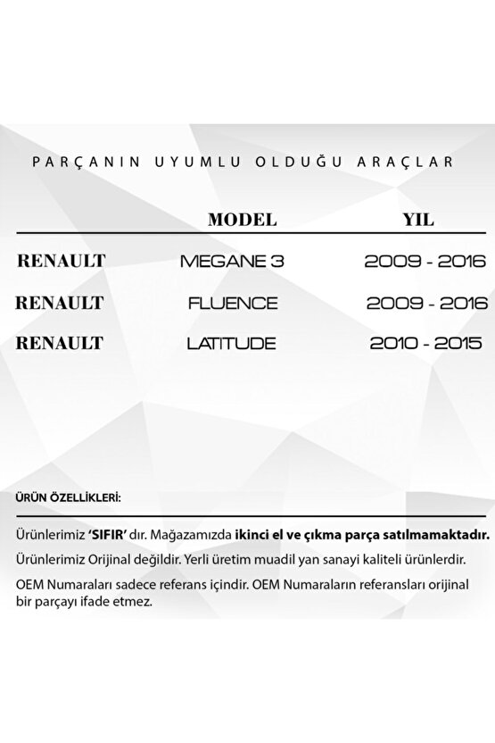 Renault Megane 3, Fluence 3, Latitude için Cam Düğme Kapağı Sol Ön (2 Adet)
