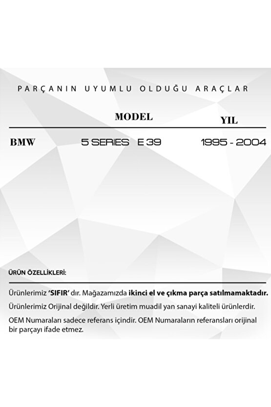 BMW 5 Serisi E39 için Yan Perde Tutma Klips Uyumlu
