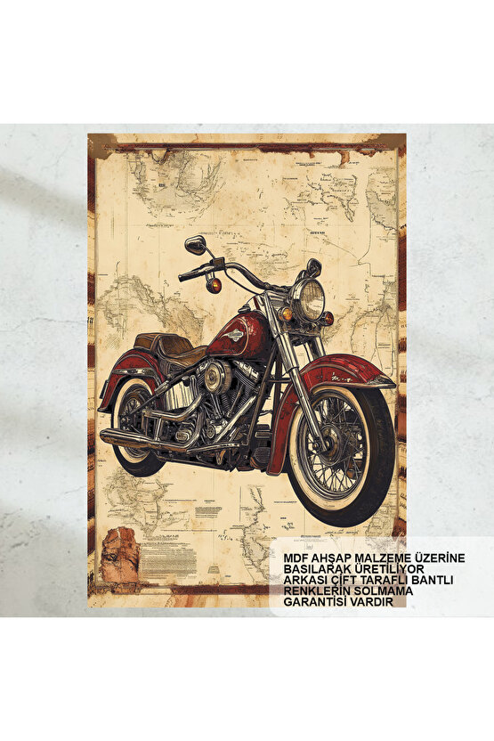 klasik nostaljik motor dünya haritası gezgin vintage tarz retro ahşap poster tablo