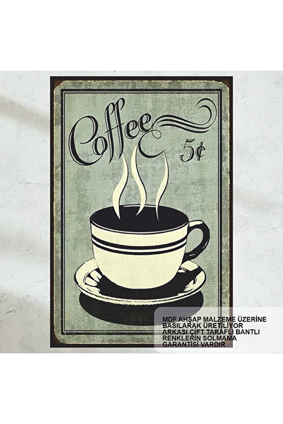 kahve fincanı vintage nostaljik tarz ev mutfak kafe dekorasyon tablo retro ahşap poster