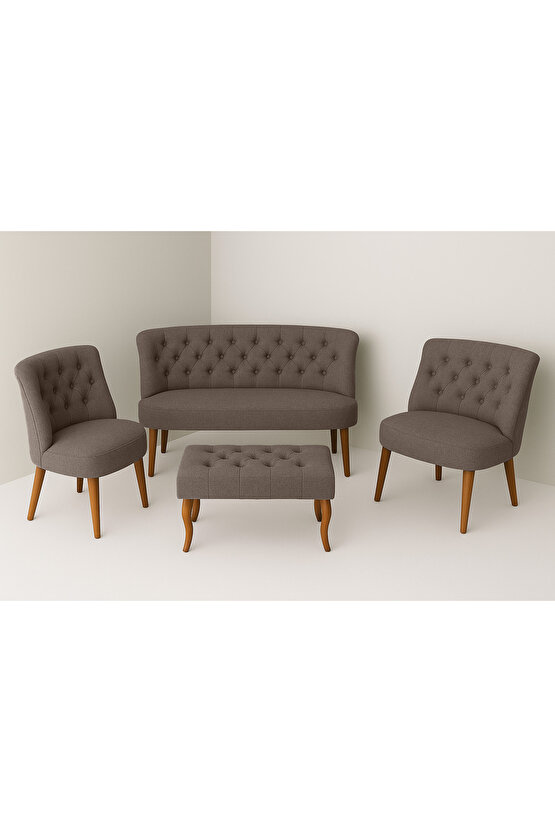 Kutay Çay Seti Koltuk Takımı - Keten Kahve Kumaş