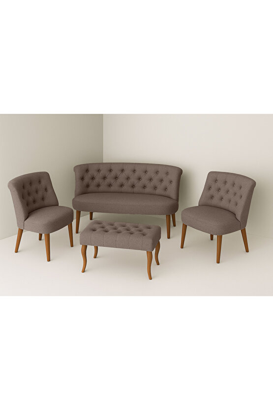 Kutay Çay Seti Koltuk Takımı - Keten Kahve Kumaş