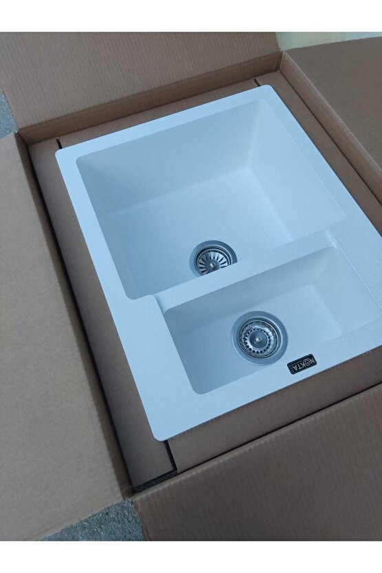 1,5 Göz hareli Beyaz 60x50 Cm Granit Evye