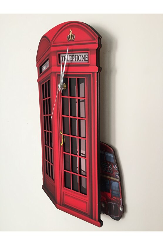 London Telefon Kulübesi Sallanır Sarkaçlı Dekoratif Duvar Saati