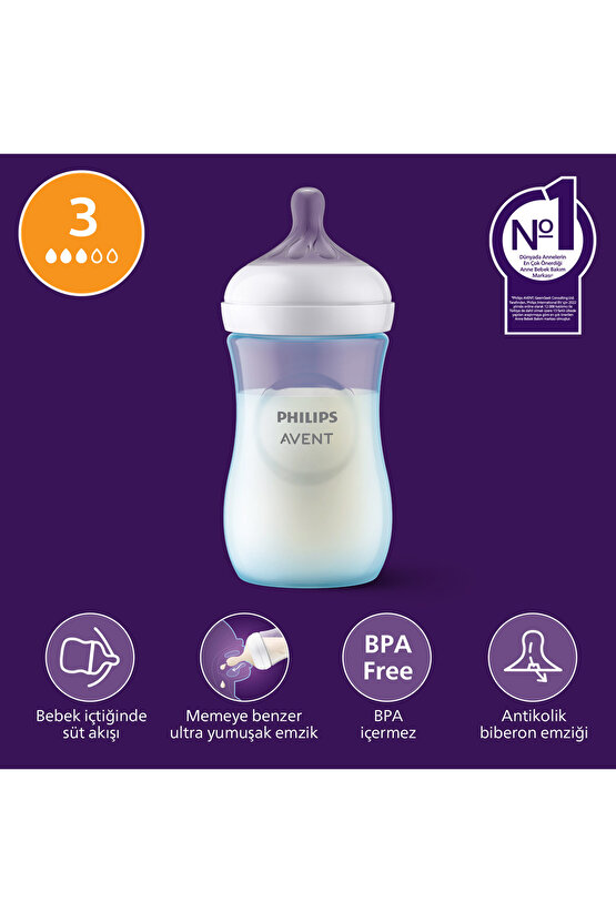 SCY90321 Doğal Tepkili Pp Mavi Biberon 260ml 3+ay