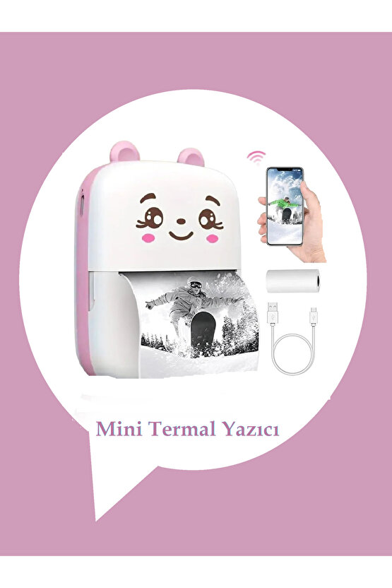 Mini Yazıcı Mini Taşınabilir Termal Yazıcı Kablosuz Bağlantı Ap Kontrol Pembe