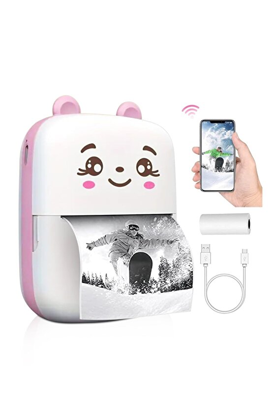 Mini Yazıcı Mini Taşınabilir Termal Yazıcı Kablosuz Bağlantı Ap Kontrol Pembe