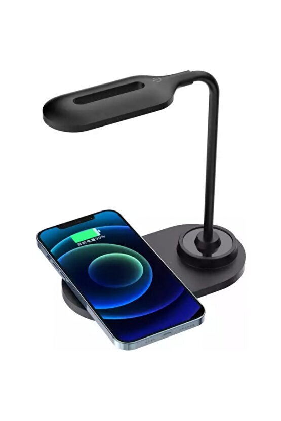 AKSESUARCEP Kablosuz Şarj Cihazlı  Dokunmatik Kontrollü Esnek Deve Boynu Kısılabilir Masa Lambası