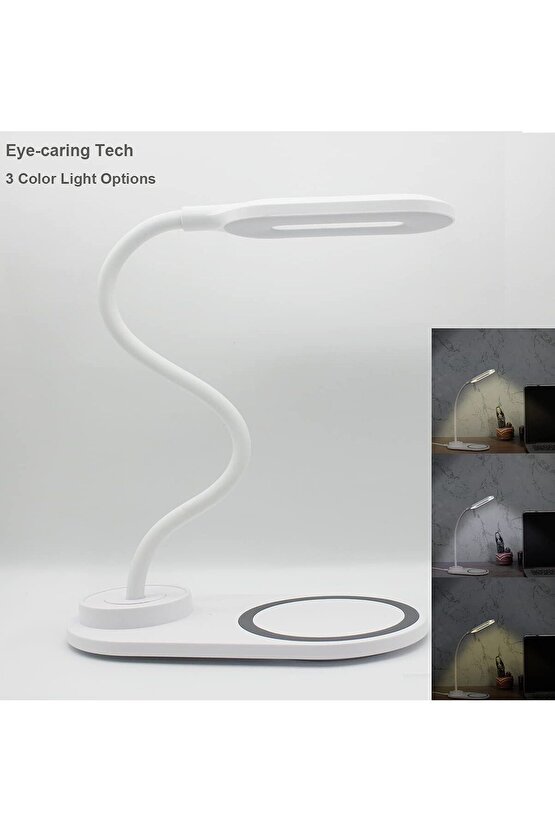 AKSESUARCEP Kablosuz Şarj Cihazlı  Dokunmatik Kontrollü Esnek Deve Boynu Kısılabilir Masa Lambası