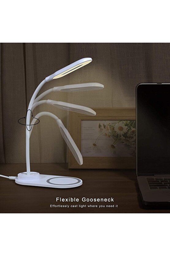 AKSESUARCEP Kablosuz Şarj Cihazlı  Dokunmatik Kontrollü Esnek Deve Boynu Kısılabilir Masa Lambası