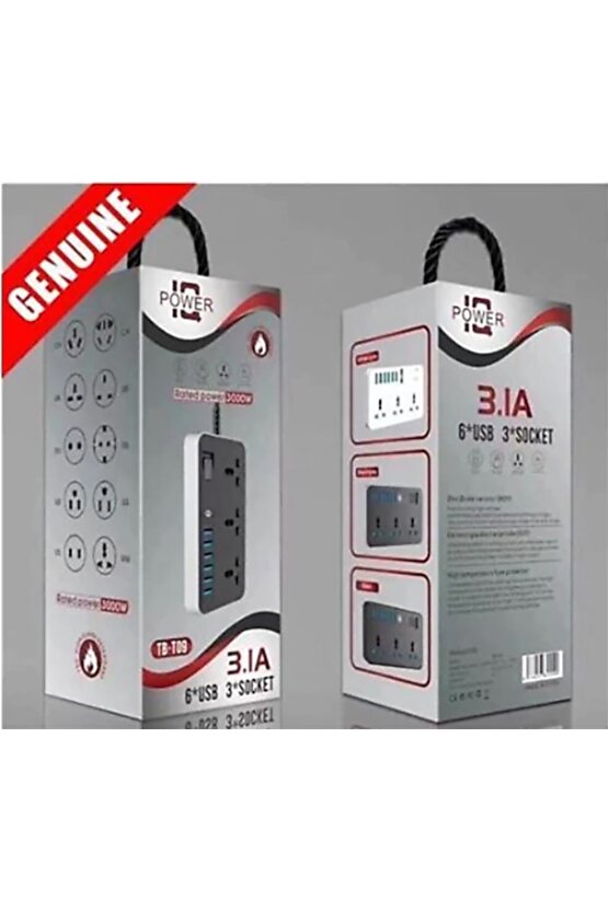 Power Tb-t09 6 Usbli 3lü Akım Korumalı Grup Priz Tb-t09