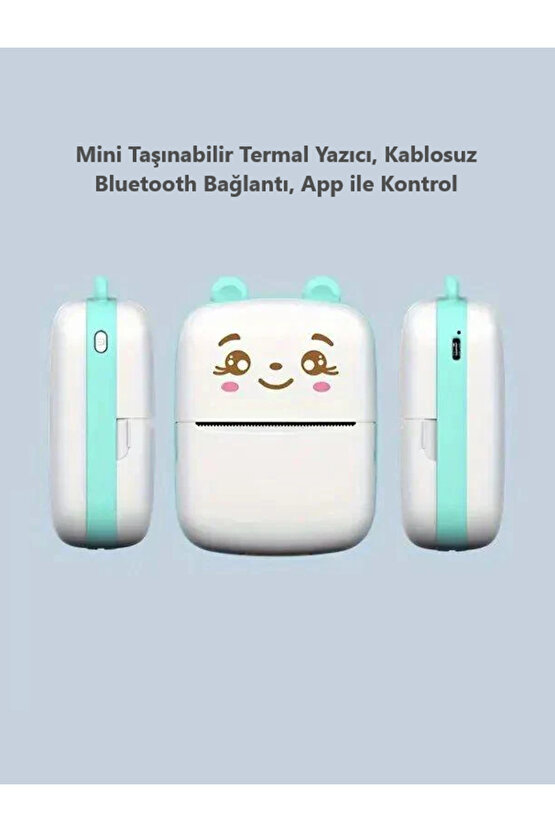 Mini Yazıcı Mini Taşınabilir Termal Yazıcı Kablosuz Bağlantı Ap Kontrol Mavi