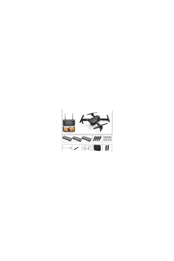 E88 4k Hd Çift Kameralı App Kontrol Wifi Katlanabilir Drone Siyah