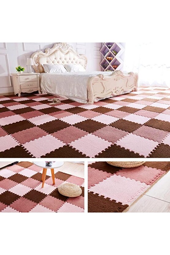 Pembe Peluş Puzzle Halı, Kendi Tasarımını Oluştur, Yapboz Halı, Peluş Halı