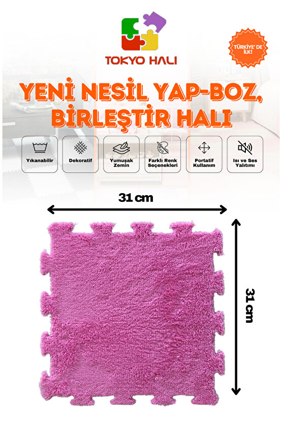 Pembe Peluş Puzzle Halı, Kendi Tasarımını Oluştur, Yapboz Halı, Peluş Halı